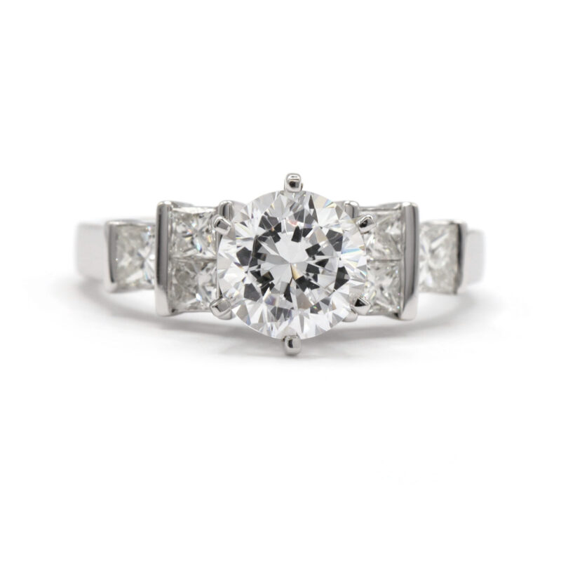 .74CT Diamond Princess Cut Bridge Semi-Mount 18K White Gold Engagement Ring