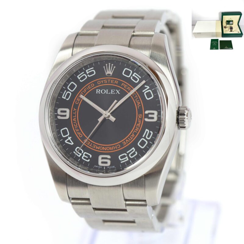 2009 Rolex Oyster Perpetual Harley 116000 36MM Orange Arabic Dial Box Papers