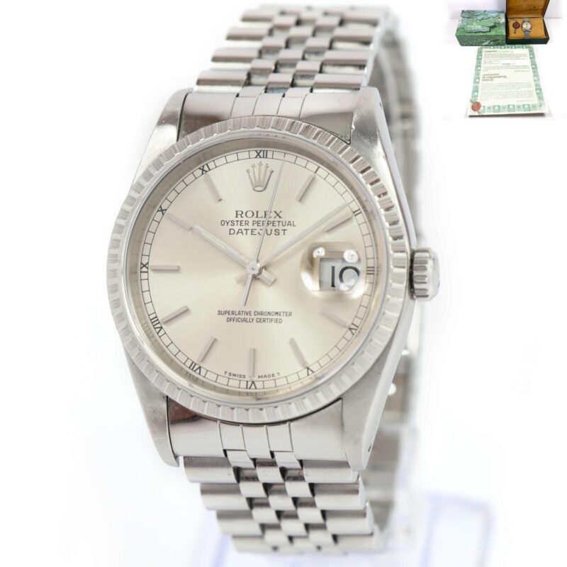 1991 Rolex Datejust 16220 36MM Silver Dial Steel Box Papers E-Serial
