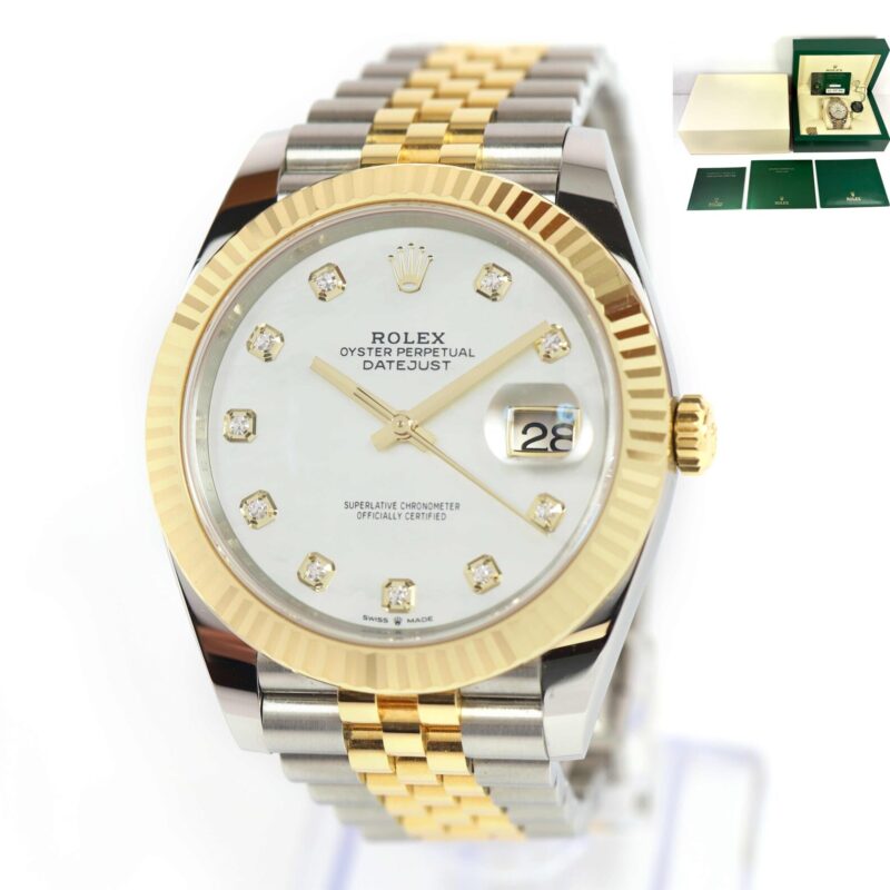 2021 Rolex Datejust 126333 41MM Mop Diamond 18K Yellow Gold Two-Tone Box Papers