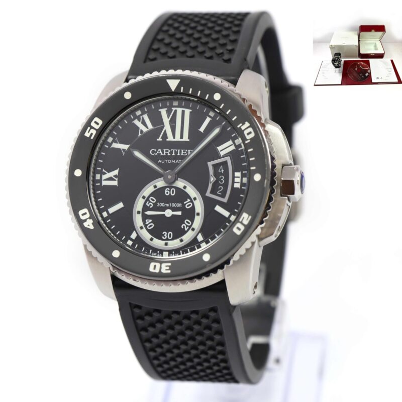 2014 Cartier Calibre De Cartier Diver W7100056 3729 42MM Black Box Papers