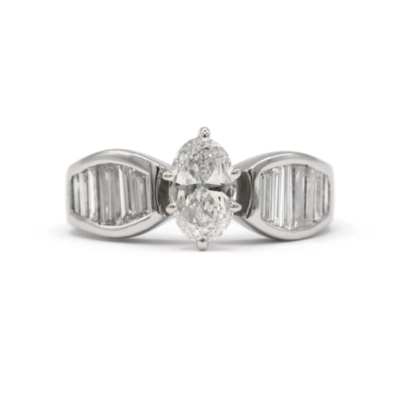 2CT Oval Diamond Baguette Tapered Platinum Women’s Engagement Ring