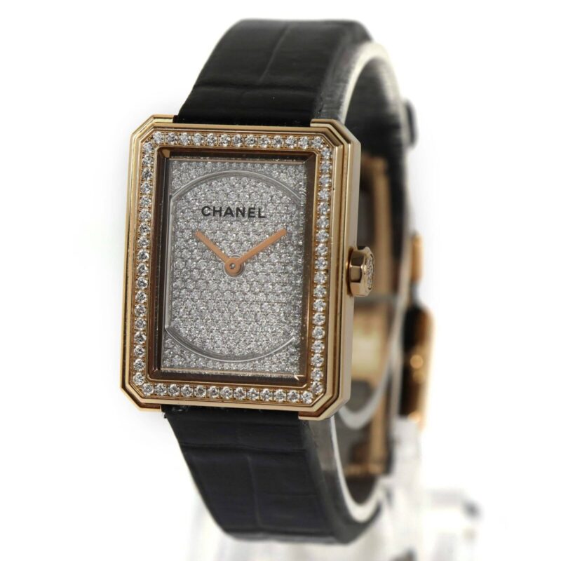 Chanel Boyfriend Watch Pave Diamond Dial 28X22MM 18K Rose Gold
