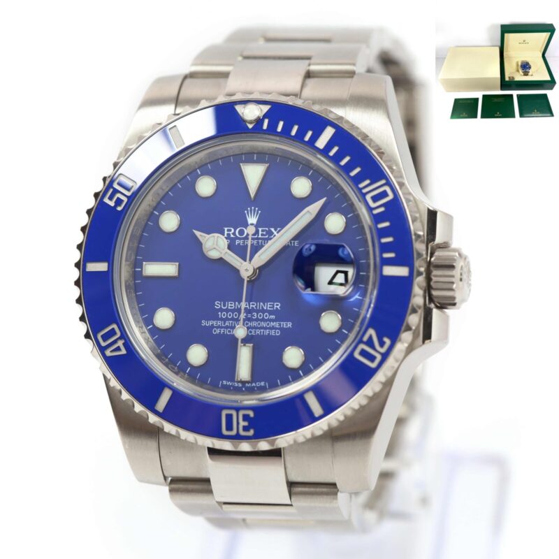 2008 Rolex Submariner Smurf 116619LB 40MM 18K Wg Blue Box Booklets M-Serial