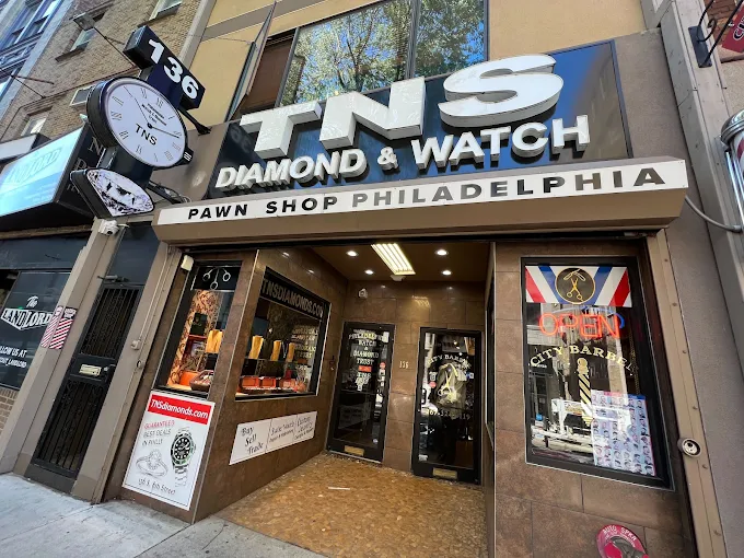 Storefront of TNS Diamond & Watch, a well-known place that buys watches near Philadelphia.