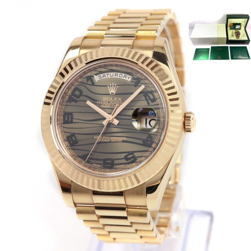 2012 Rolex Day-Date II President Chocolate Wave 218235 41MM 18K Rg Box Papers