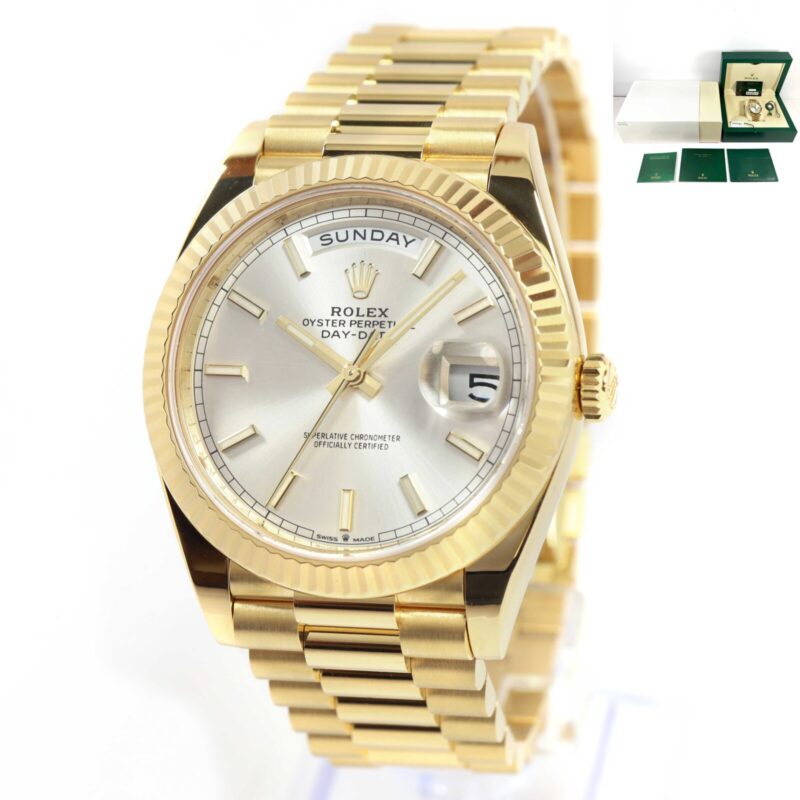 2023 Rolex Day-Date President 228238 40MM Silver Dial 18K Yg Box Papers