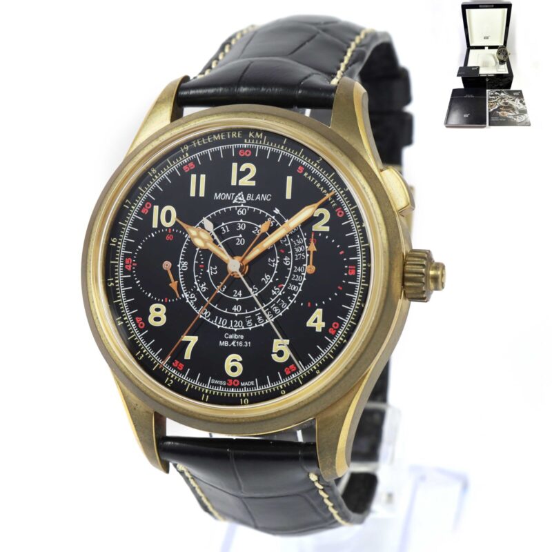 New Montblanc 1858 Split Seconds Chronograph 119910 44MM Bronze Black Box Papers
