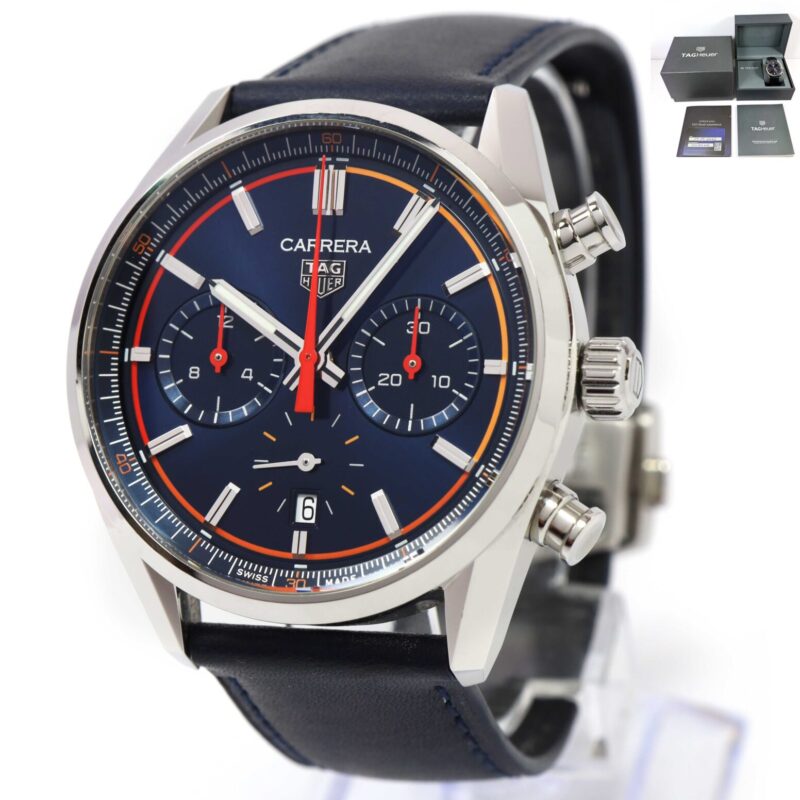2023 Tag Heuer Carrera Chronograph CBN201D 42MM Blue Dial Steel Box Papers