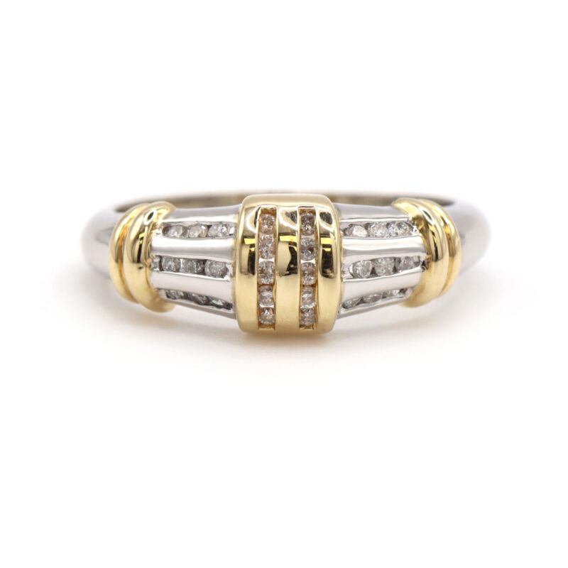 Diamond Two Tone 14K Yellow White Gold Stacking Wedding Band Ring
