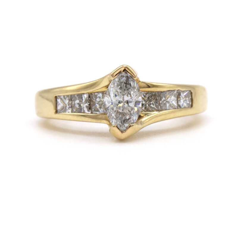 Marquise Half Bezel Set Princess Channel Set 14K Yellow Gold Engagement Ring
