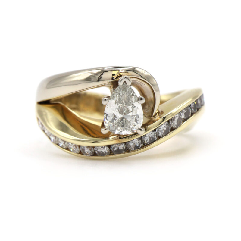 1.62CT Pear Diamond Row Two Tone 14K White And Yellow Gold Engagement Ring