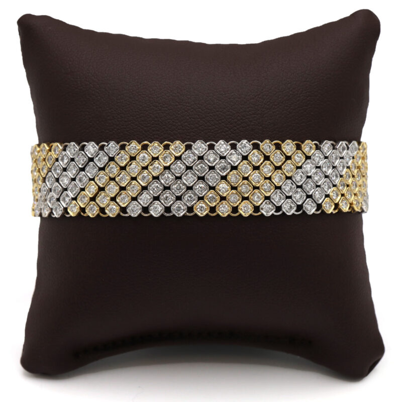 Diamond 2.77CT Bezel Two Tone 14K White Yellow Gold Flexible Women's Bracelet