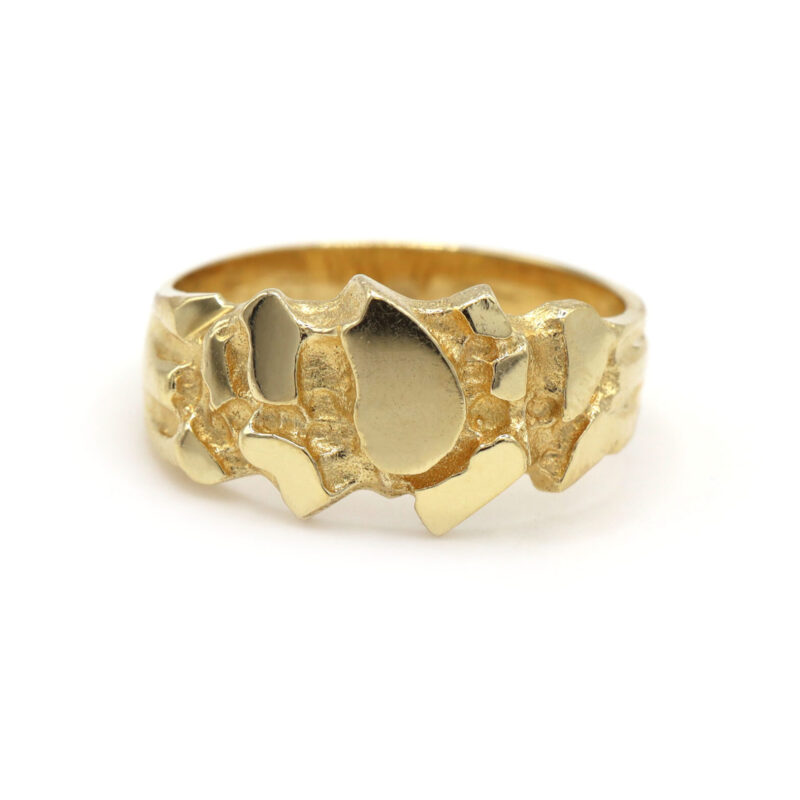 Gold Nugget 14K Yellow Gold Statement Unisex Band Ring