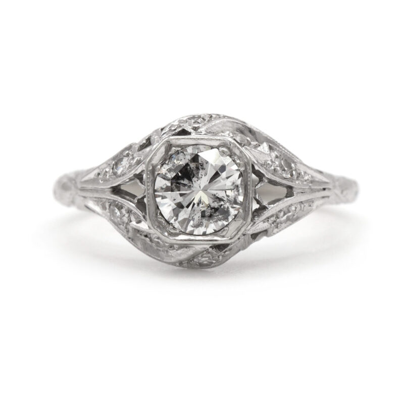 Natural Diamond .55CT Vintage Filigree 14K White Gold Women’s Ring