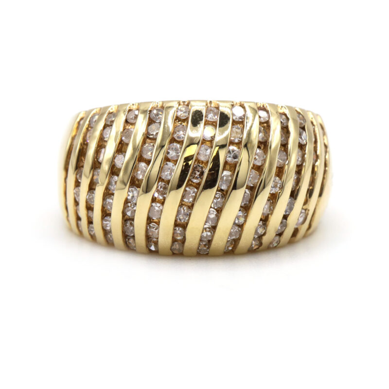 Diamond Row Channel Set Thick 14K Yellow Gold Band Statement Women’s Ring