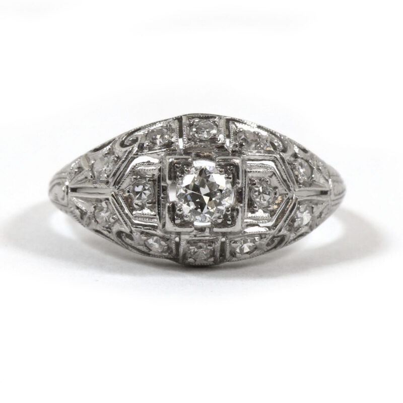 Old European Cut Diamond Platinum Vintage Antique Ring