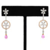 Pink Sapphire Briolette Diamond Flower Dangle Drop Earrings 18K Rose White Gold