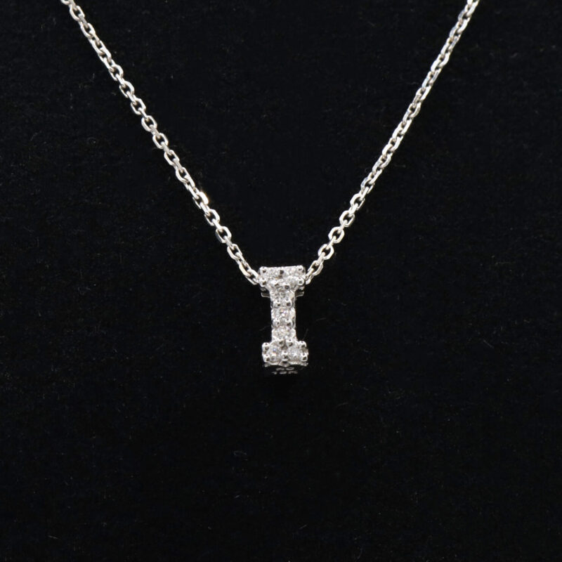 Roberto Coin Tiny Treasures Diamond Love Letter I 18K White Gold Charm Necklace