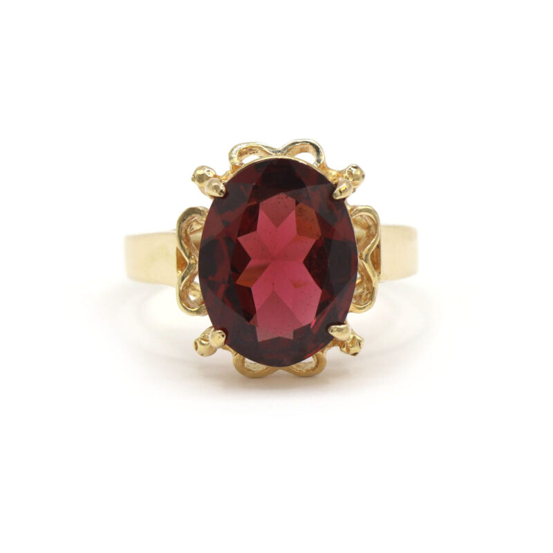Oval Garnet Red Solitaire 14K Yellow Gold Cocktail Women’s Statement Ring