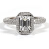Diamond Pave 18K White Gold Setting Engagement Ring Mounting W/ Emerald Cut Cz
