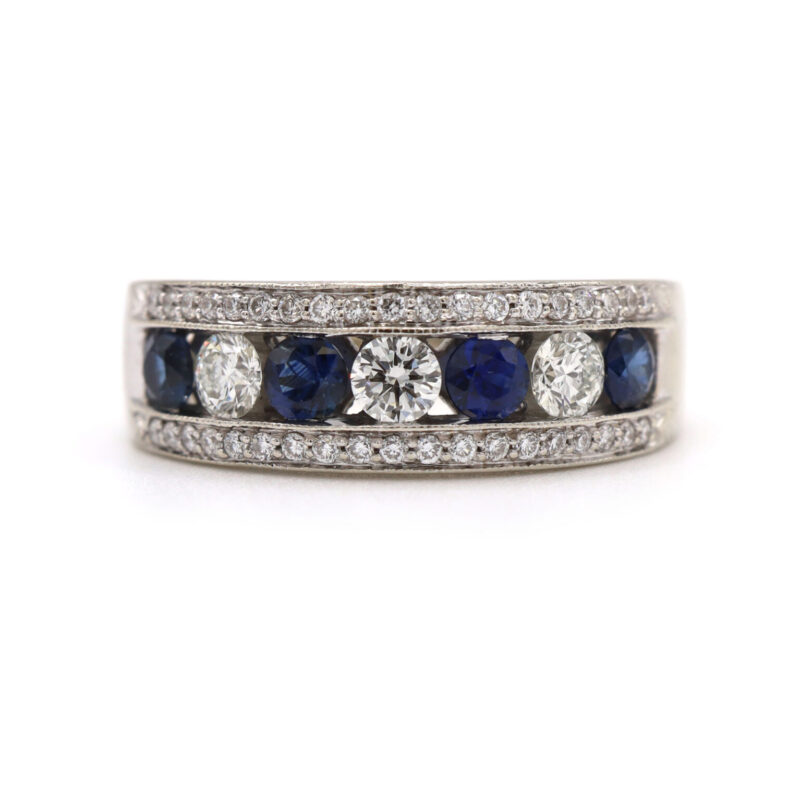 Sapphire Diamond Alternating Pave Women’s Band 18K White Gold Stacking Ring