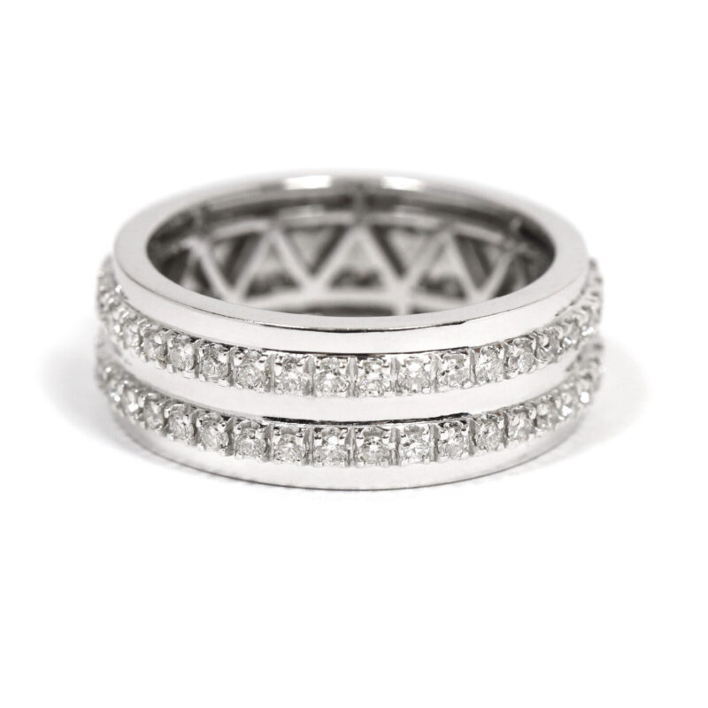 Diamond Double Row 1.08CT 18K White Gold Band Ring