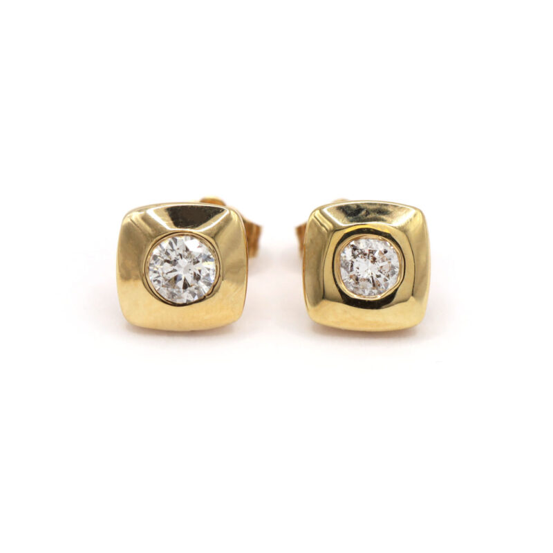 Diamond Solitaire Bezel Set Stud 14K Yellow Gold Dainty Women’s Earrings