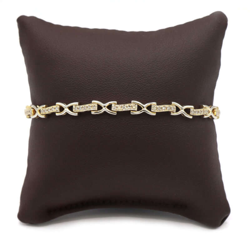 Natural Diamond Two Tone X Link 14K Yellow White Gold Women’s Bracelet