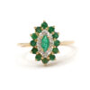 Natural Emerald Diamond Marquise Double Halo 14K Yellow Gold Statement Ring