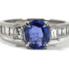 Oval Sapphire And Baguette Diamond Platinum Ring