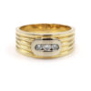 Diamond Row Thick Gold Band Two-Tone 14K Yellow White Gold Unisex Ring