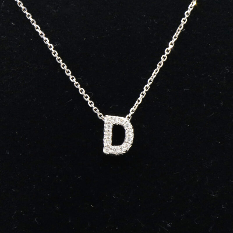 Roberto Coin Tiny Treasures Diamond Love Letter D 18K White Gold Charm Necklace