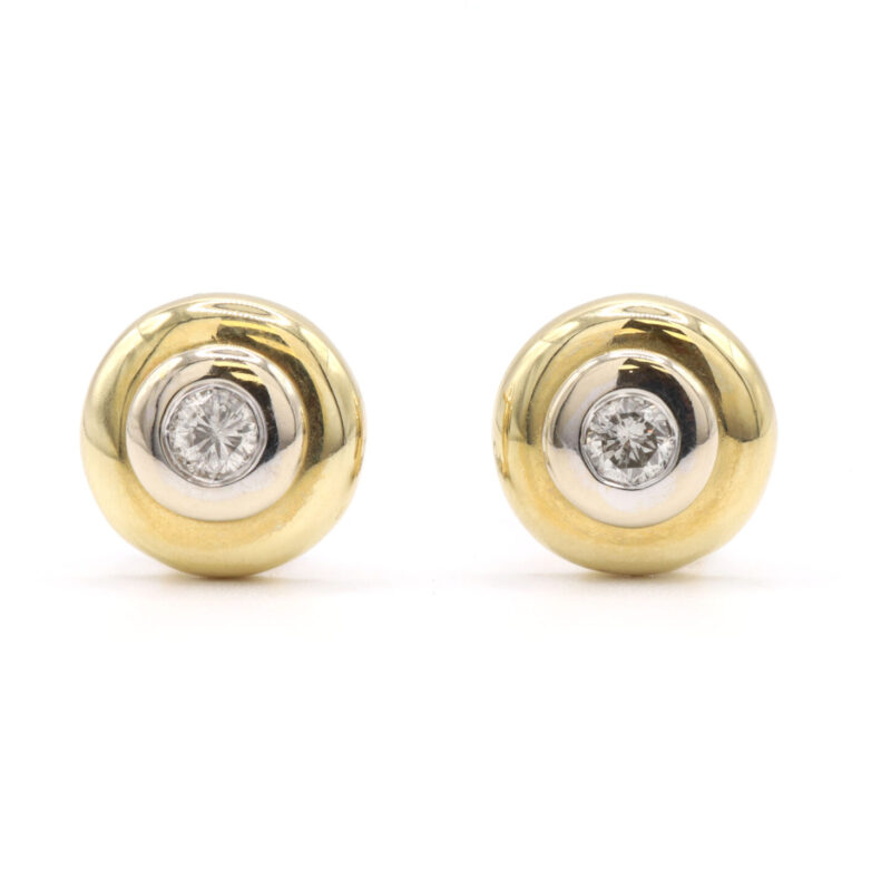 Diamond Two Tone Bezel Set 14K Yellow And White Gold Earrings