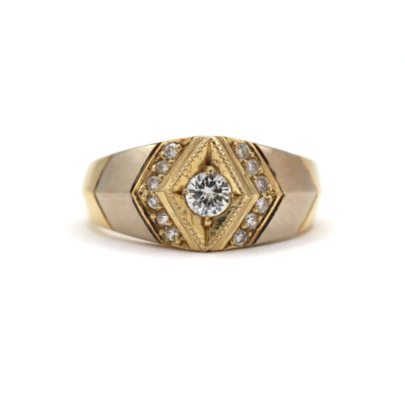 Diamond Milgrain Two Tone 14K Yellow And White Gold Statement Ring
