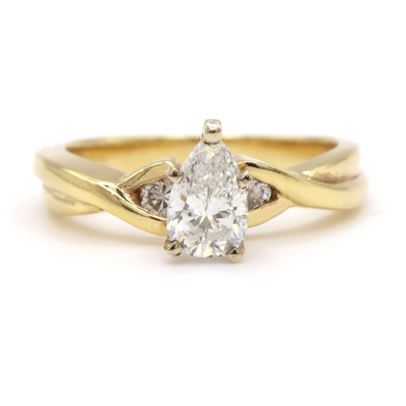 Pear Diamond Three Stone 0.90CT 14K Yellow Gold Women’s Engagement Ring