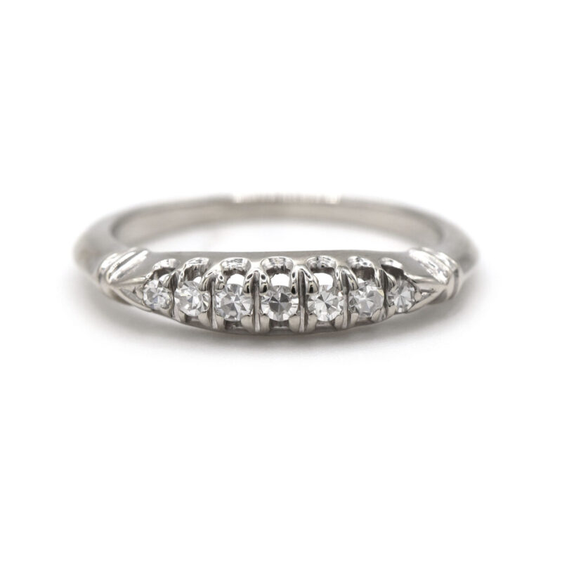 Single Cut Diamond Row 14K White Gold Wedding Stacking Band Ring