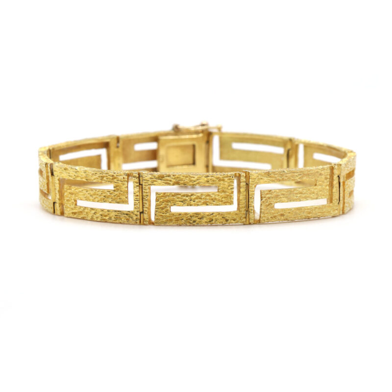 Greek Key Link 18K Yellow Gold Chain Womens Thick Statement Bracelet