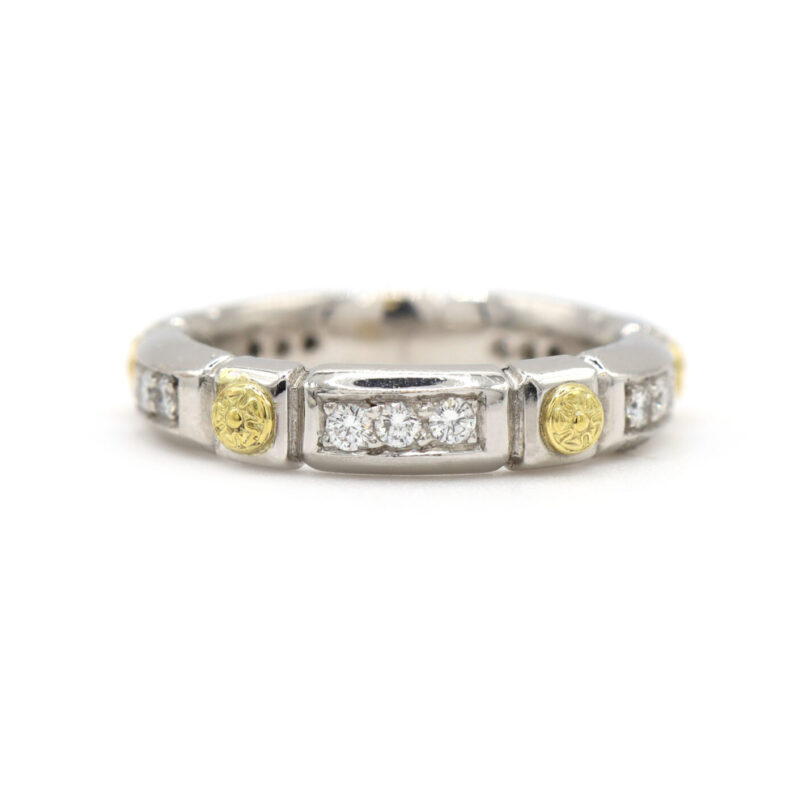 Diamond Platinum And 18K Yellow Gold Stacking Band Ring