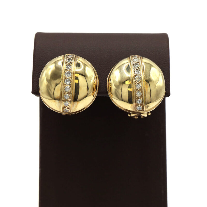 Vintage Diamond Line Chunky Round 14K Yellow Gold Women’s Earrings