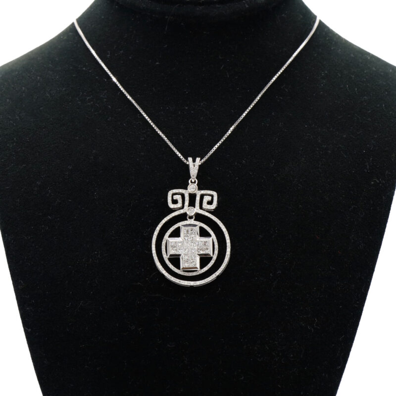 1.00CT Diamond Princess Cut Invisible Set 18K White Gold Cross Women’s Necklace