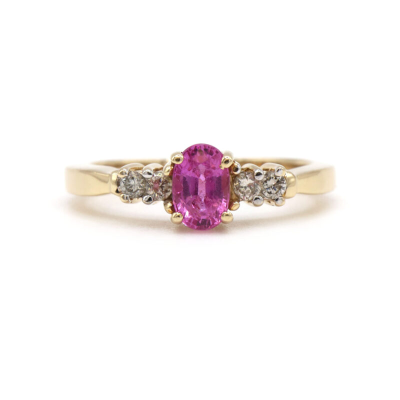 Oval Pink Sapphire Diamond Accent 14K Yellow Gold Women’s Statement Ring