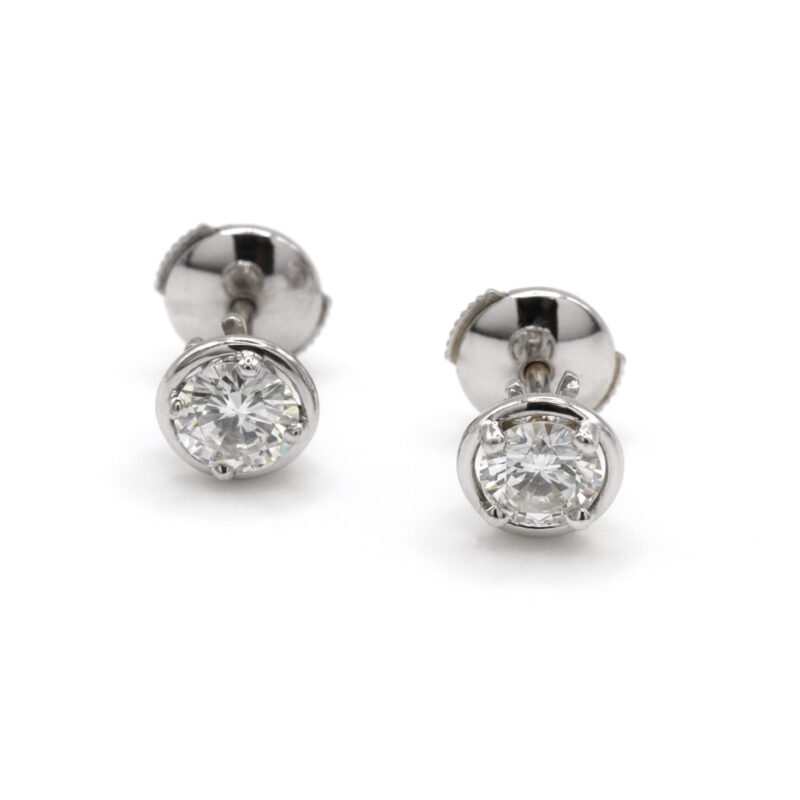 Vvs 1.00CT Diamond Stud 18K White Gold Bezel Earrings