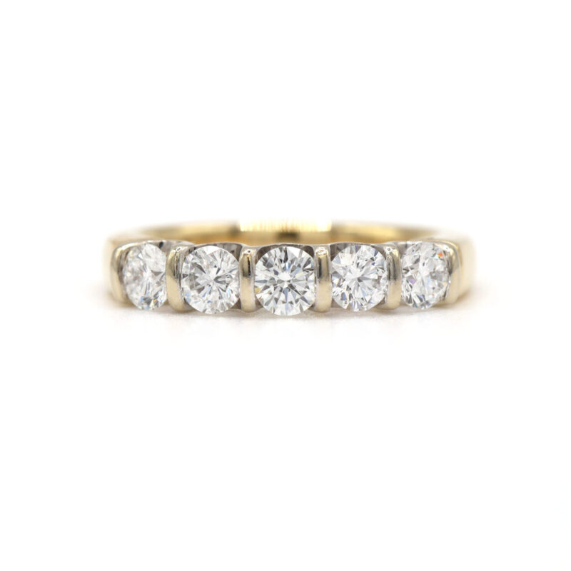 1.00CT Diamond Five Stone 14K Yellow And White Gold Wedding Stacking Band Ring