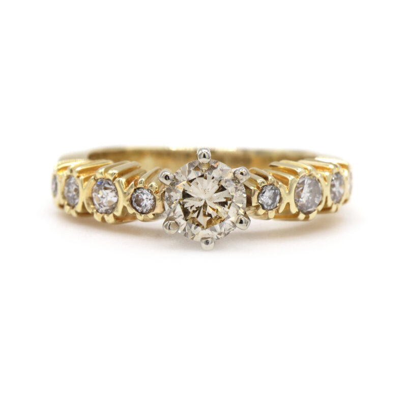 1.15CT Diamond Six Prong 14K Yellow Gold Bezel Set White Prong Engagement Ring