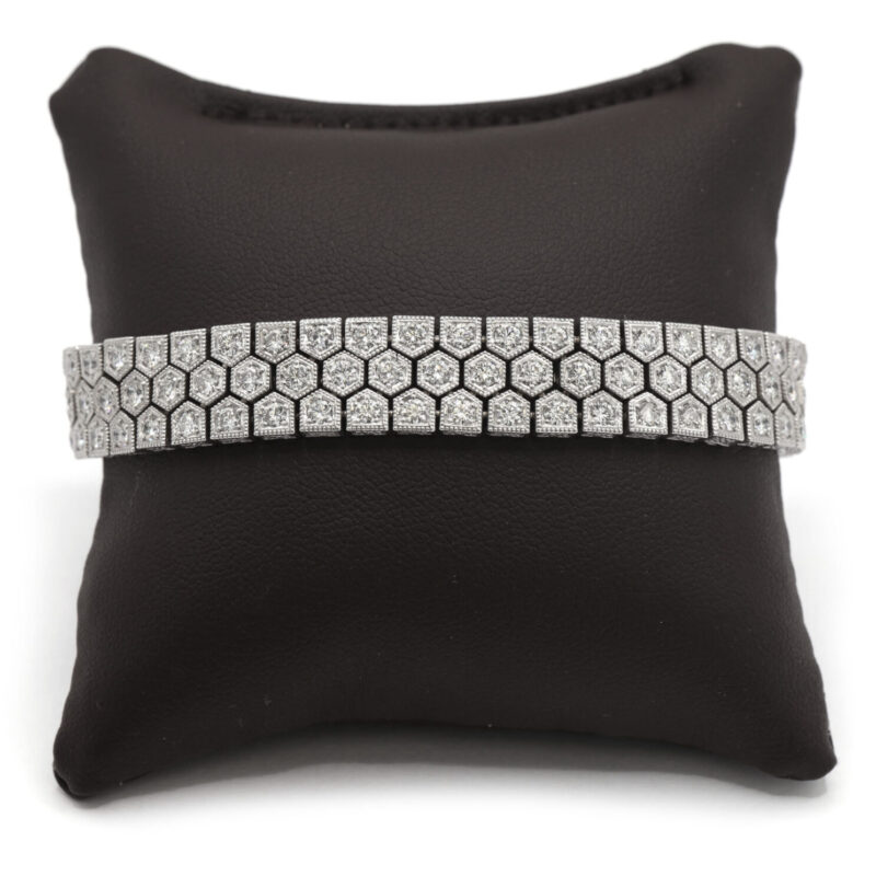 Natural 7.75CT Diamond Honeycomb Milgrain Flexible 18K White Gold Bracelet