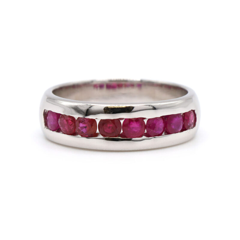 Red Ruby Eternity Channel Set 18K White Gold Wedding Band Ring