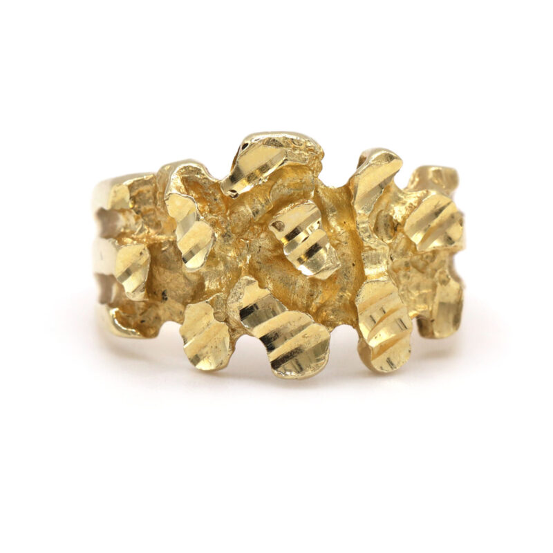 Gold Nugget 14K Yellow Gold Statement Unisex Band Statement Ring