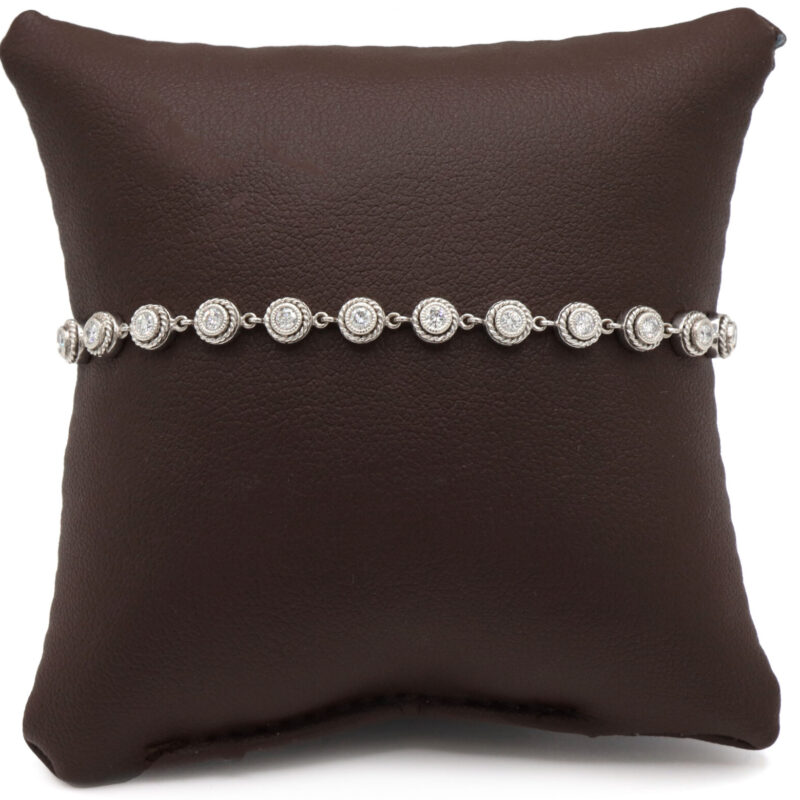 1.15CT Diamond Tennis Milgrain Bezel Set 18K White Gold Women’s Chain Bracelet