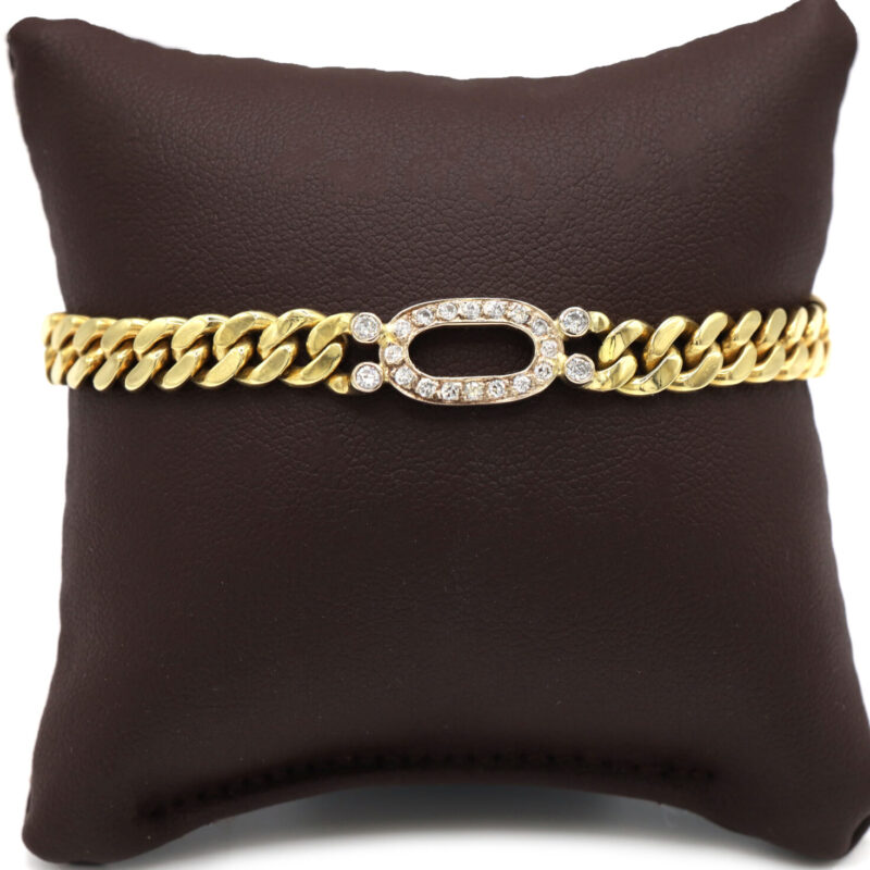 Cuban Solid Diamond Oval 18K Yellow Gold Unisex Women’s 7” Bracelet